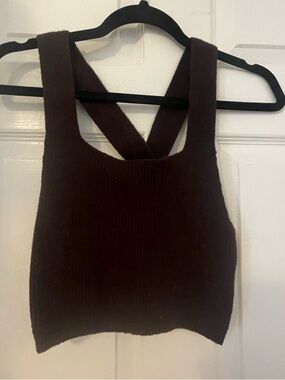Anthropologie Chocolate Brown Knit Crossback Crop Top